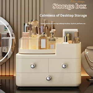 High-End Large CapacityPlastic Material  Multi-Functional Skincare Jewelry Storage Box Drawer-Type Dustproof Desktop Organizer