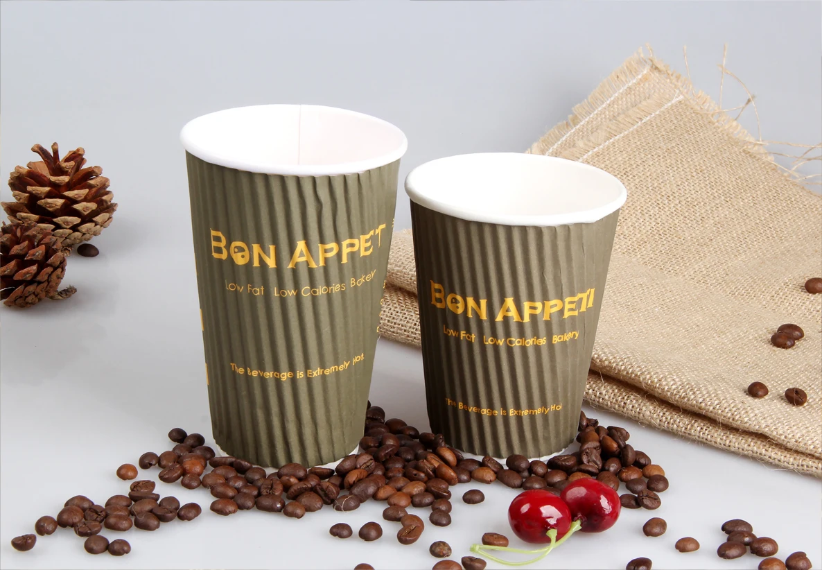 Ripple Paper Cup 6 8 12 16 20oz Double Wall Brown Paper Hot Cups With Dome Lids Paper Cup With Lid for Coffee factory