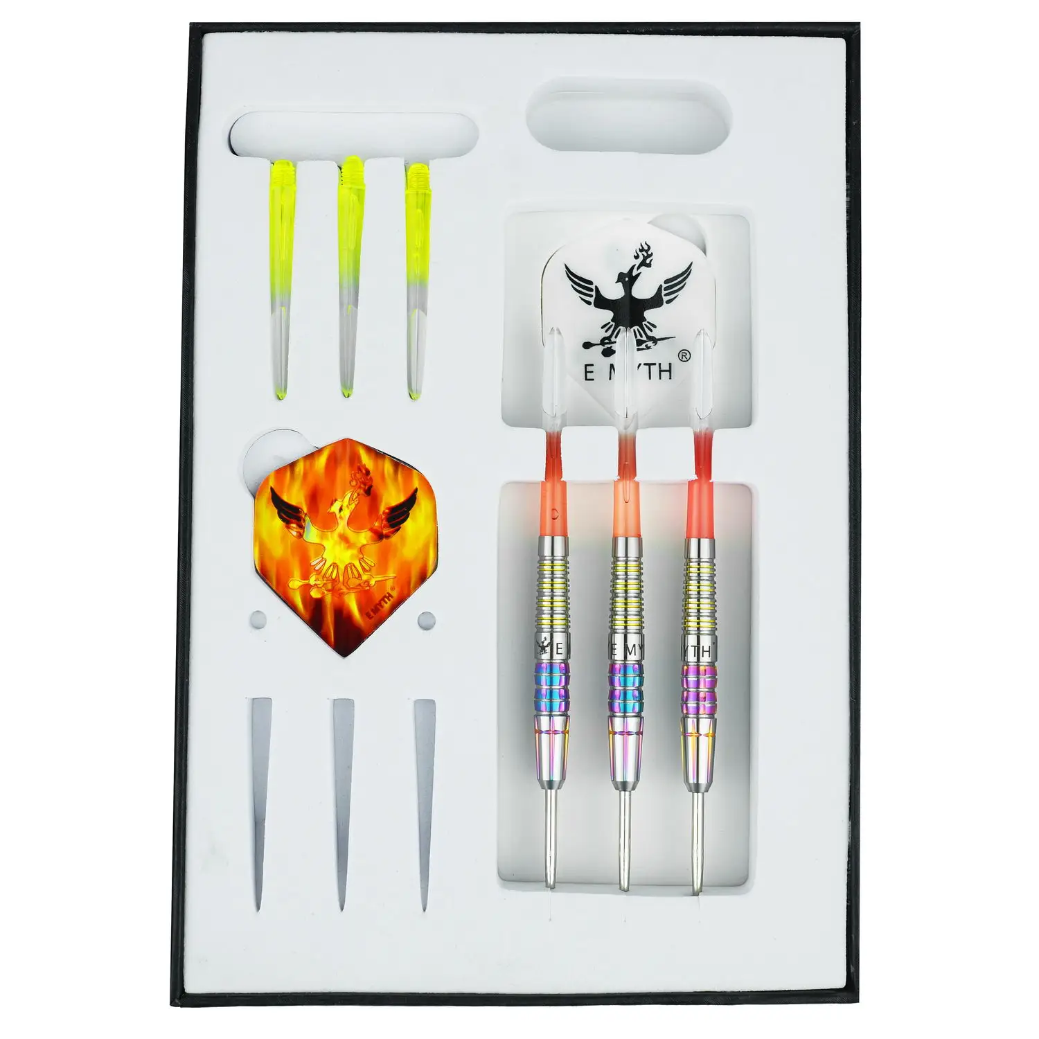 Professional Dart Set Phoenix Dart with Pet Flight and Plastic Shaft and Tungsten Barrel and Stainless Tip