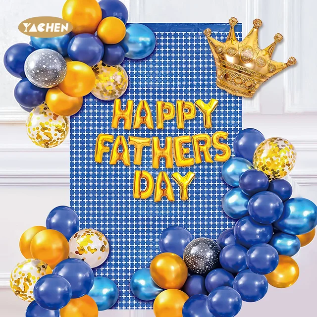 YACHEN New Arrival 66PCS Dark Blue Gold Latex Foil Crown Happy Fathers Day Letter Balloons Set for Father's Day Decoration