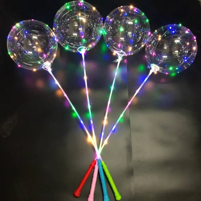 24 Inch LED Bobo Balloon with 3m 3 Pcs Battery Handle Flashing Handles LED Light up Colorful BoBo Balloons Party Decorations