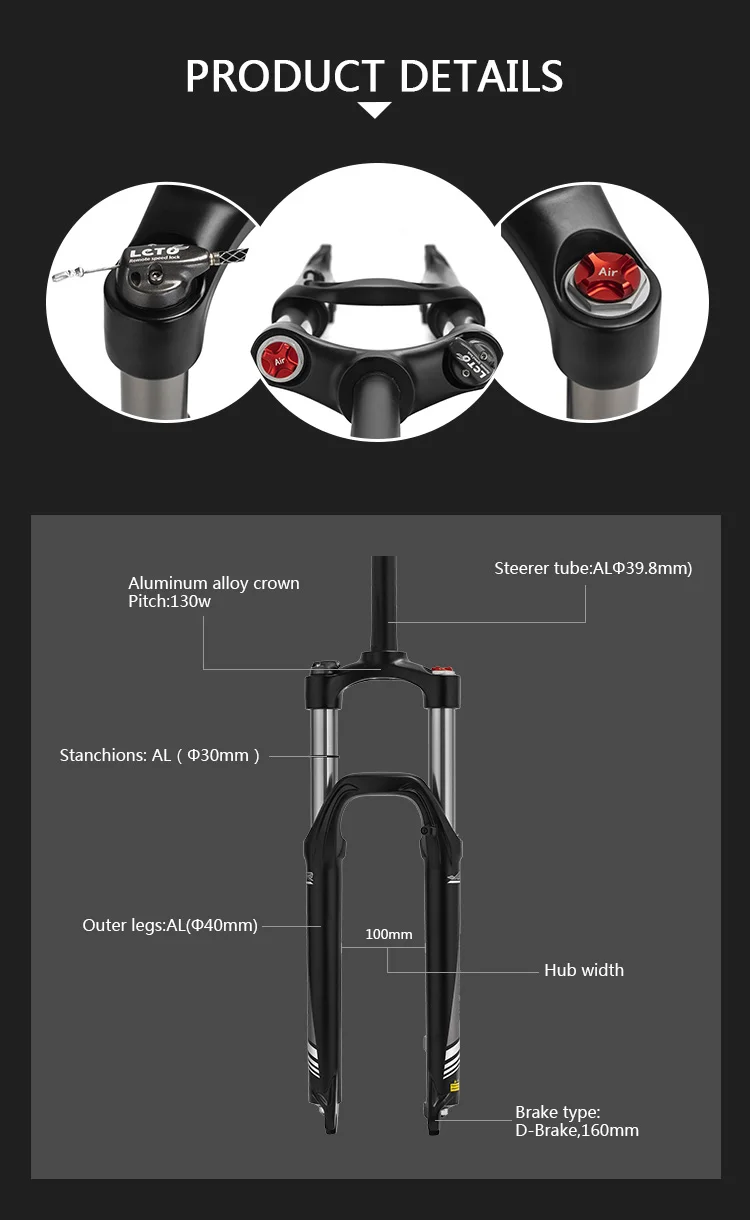 Hot Sale Ar Retar Popular Bike Front Fork 26" R/lo Air Mtb Suspension