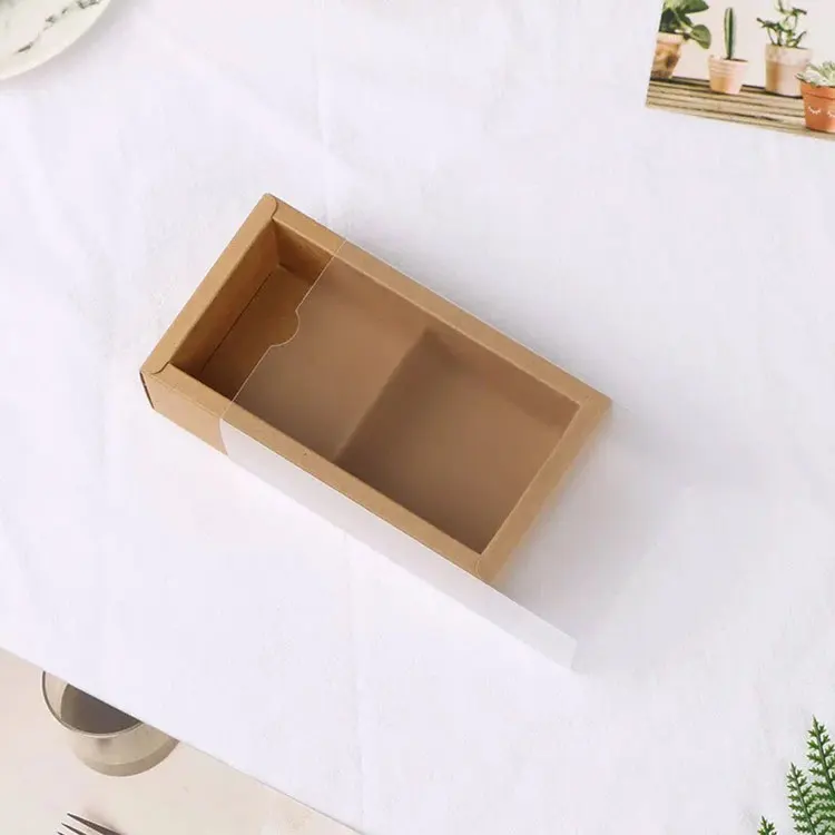 Two Compartments Frosty Matte PVC Kraft Paper Sleeve Drawer Box Frosted Gift Box Wedding Favor Display Packaging Box