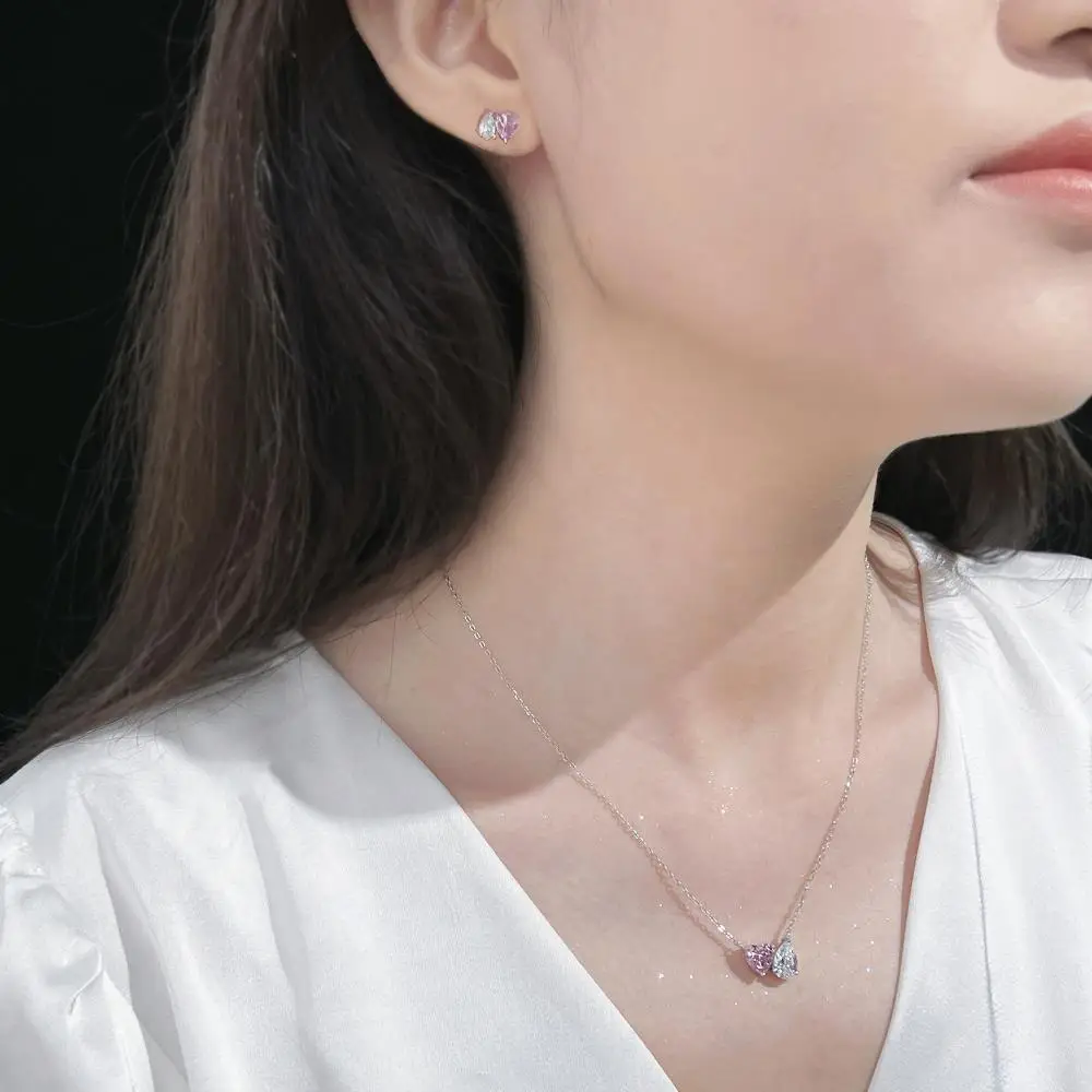 KAKODIY Women's Fine Jewelry 925 Sterling Silver Rhodium Plated Pink Heart Pendant with 5A Zircon Necklace detail 4