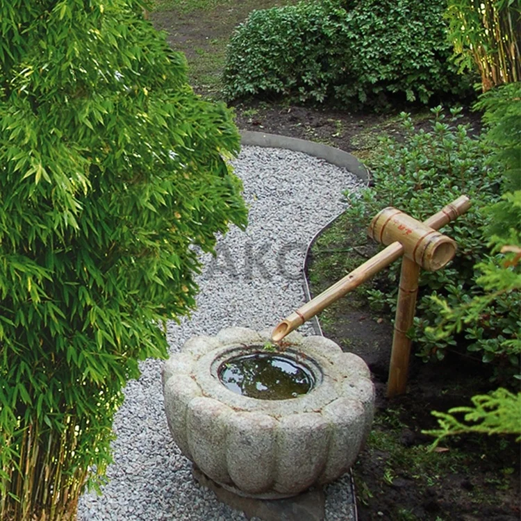 和風 Zen 庭の洗い石水槽 きく鉢 - 手彫りのカラフルな天然石
