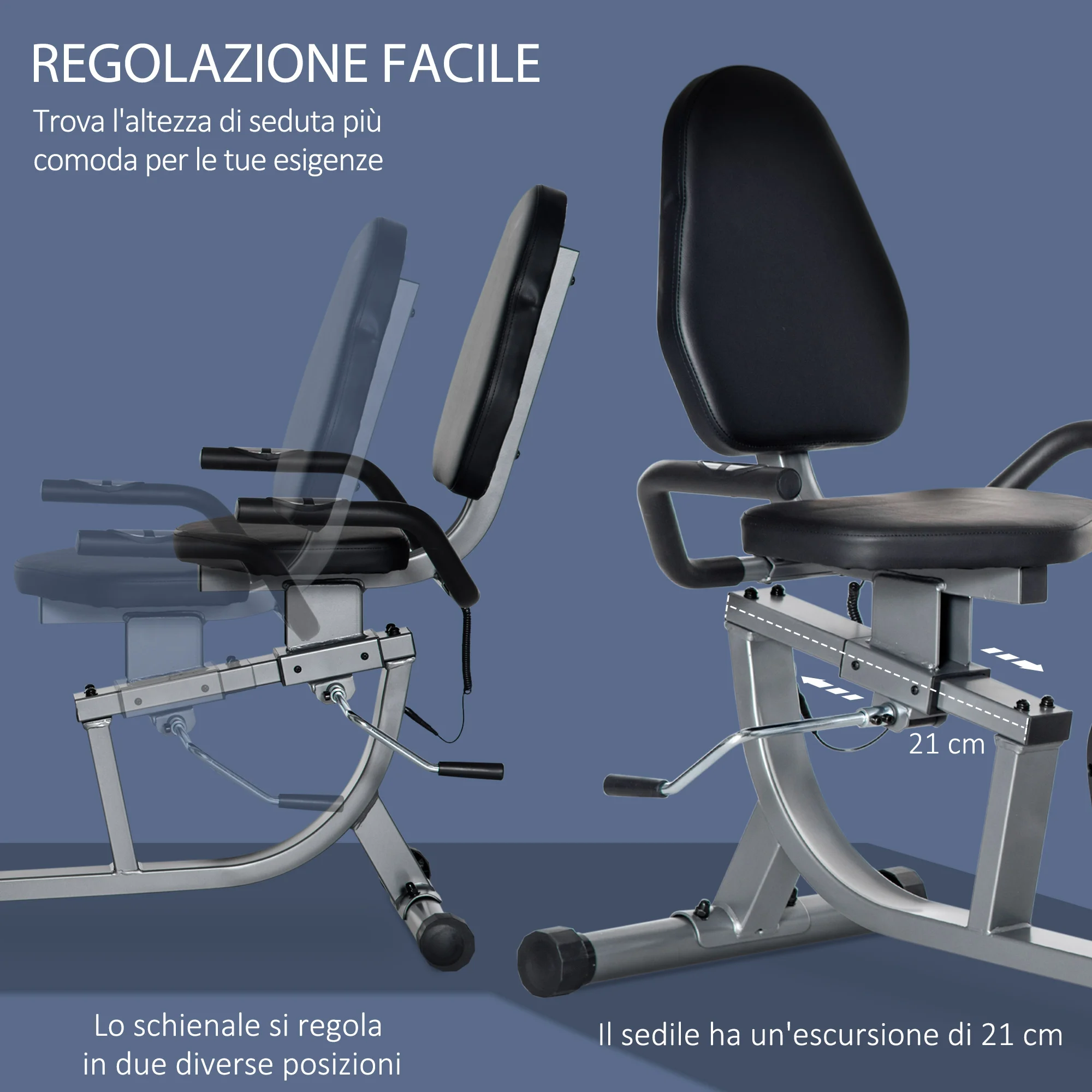 HOMCOM Recumbent Horizontal Exercise Bike with 8 Resistance Levels, LCD Screen and Adjustable Seat, 122-137x62x103 cm
