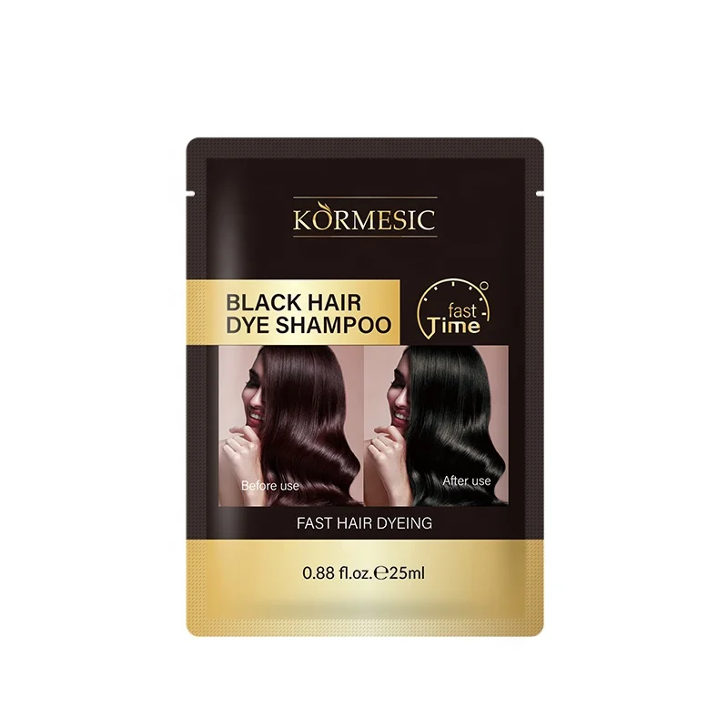 New Arrival Organic Non Allergic Fast Anti Grey Color Dark Black Hair Dye Shampoo Sachets