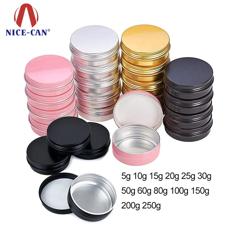 Small Aluminum Case Container Silver Matte Black Cosmetics Round Metal Tin Box Black Jar 100ml With Screw Top Lid for Candle