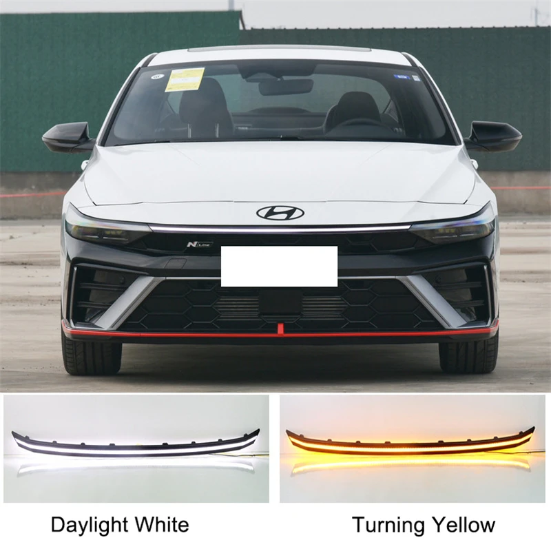 Tinasdream2017 LED Daytime Running Lights – For Hyundai Elantra 2021-2023 – White+Blue+Yellow – Black Housing – Direct Fit
