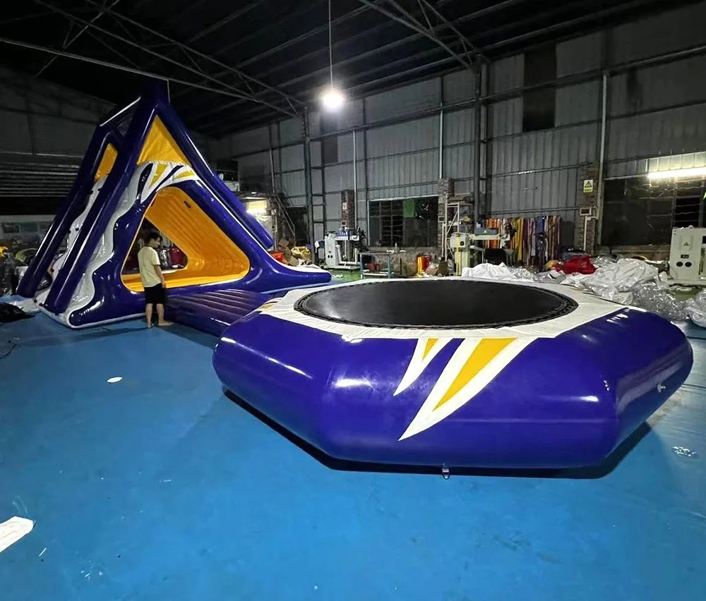 Inflatable Water Floating Island Slide Water Park Slides with Balance Mat and Trampoline