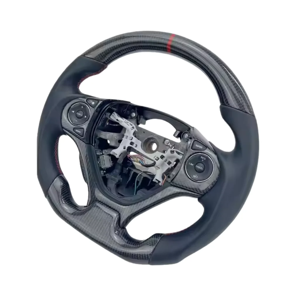 ZY Premium Custom Smooth Leather & Carbon Fiber Steering Wheel Compatible with Hon-da Civic Sedan Hatchback