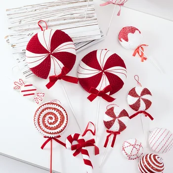 Christmas Decorations Red And White Velvet Walking Stick Candy Christmas Tree Decorations Hanging Decorations Shooting Props