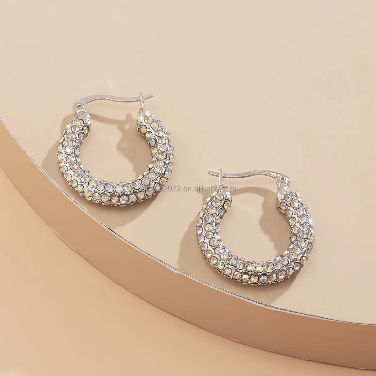 Luxury Full Diamond Hoop Earrings Bling Rhinestone Oversized Circle