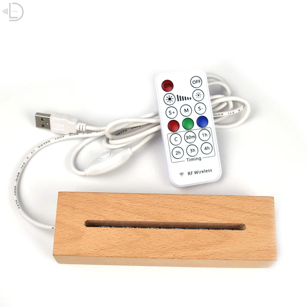 USB Wood RGB LED Light Base 3D Night Light Base Rectangle Lighted Display Wood Base With Remote For Acrylic