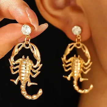 Gold Plated Alloy Metal Scorpion Pendant Stud Earrings Hiphop Punk Earrings Jewelry Exaggerated Scorpion Women's Party Earrings