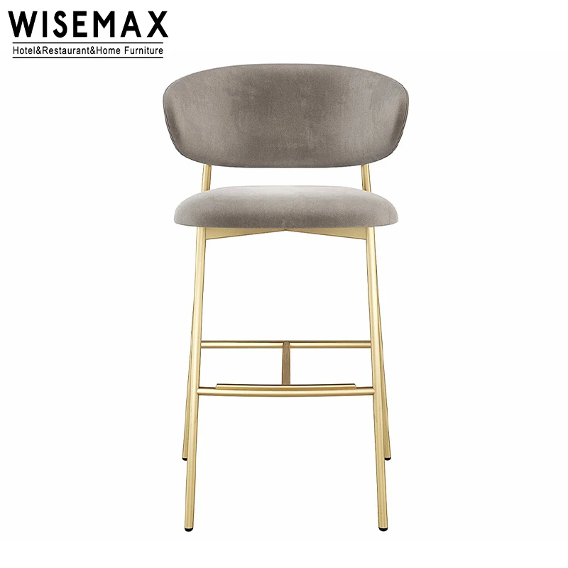 WISEMAX FURNITURE Contemporary Simple Style Bar Stool Metal Legs Fabric High Backrest Counter Chair for Bar Kitchen Island