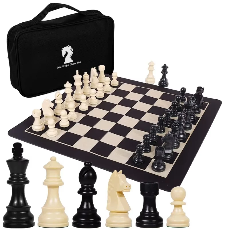 High Quality Heavy Chess Set With Storage Bag Germanic Knight Chess Portable Chess Travel 21cm Early Education Fabric Board