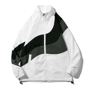 Custom Men's Loose Adjustable Drawstring Stand Collar Windbreaker Jacket