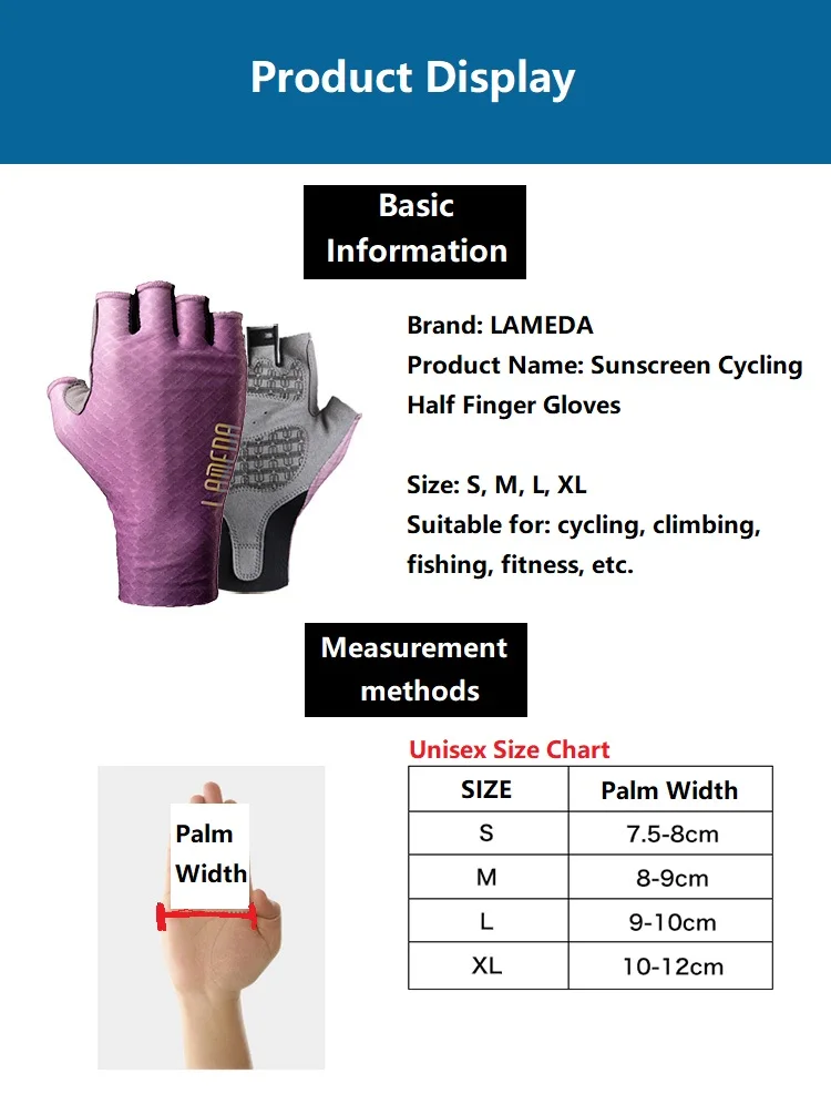 LAMEDA Sublimation Printing gel pad Bike Gloves waterproof Breathable Half Finger Bicycle Riding Sports Custom Cycling Gloves