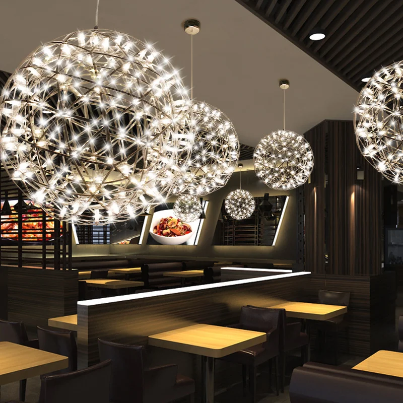 Chrome Sparkle Ceiling Lights Chandeliers Firework Mall Hotel Lobby Spark Ball Globe Chandelier Pendant Lamp Stair Pendant Light