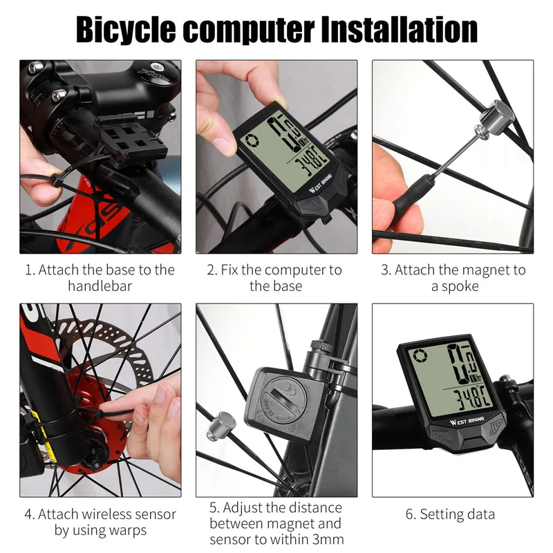 WEST BIKING Waterproof Mount 20 Function Speedometer Exercise Cycling Computer GPS Road Bike Digital Wireless Bicycle Computer