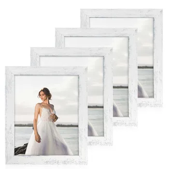 Amazon Hot Deal Distressed White MDF Picture Frame 8x10 Photo Frame for Desktop Display and Wall Mounting