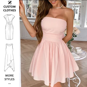 Best Selling Strapless Tube Top Backless Bow Tie Solid Color Midi Summer Casual Women Dresses