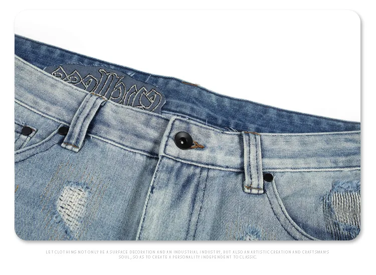 Custom American Highstreet Embroidery Hole Vintage Denim Pants Fabric Male Denim Jeans Man Men's Jeans Men