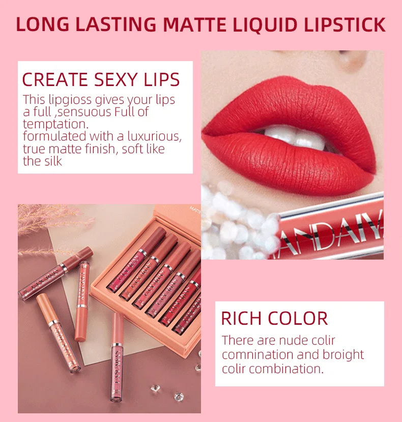 6pcs Matte Liquid Lipstick Makeup Set Matte Liquid Long-lasting Wear ...