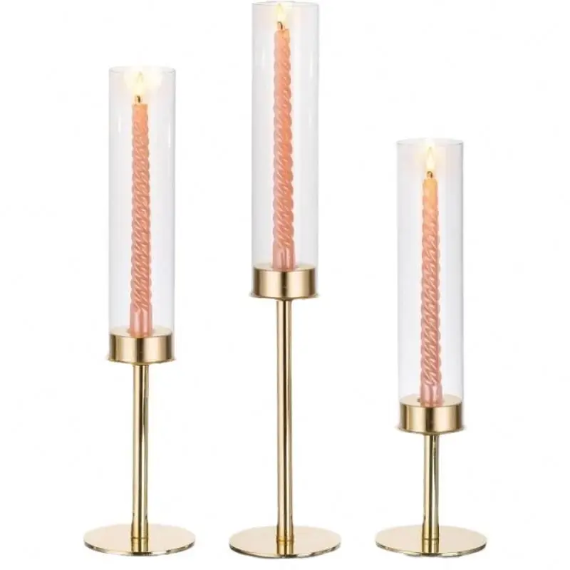 Modern High Quality Gold Iron Plated Glass Wedding Candle Holder and Stand Table Centerpiece for Wedding Party Decoration