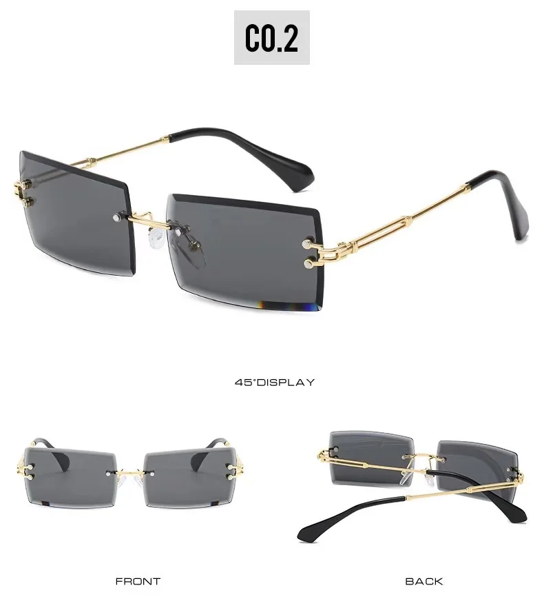 Fashion Alloy Material Glasses Retro Men's and Women's Outdoor Glasses General Trend Rectangular Rimless Sunglasses