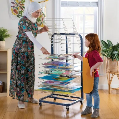 JH-Mech 20 Flexible Shelves with Mobile Cart Easy to Assemble Stable Stackable Metal Drying Rack for Art