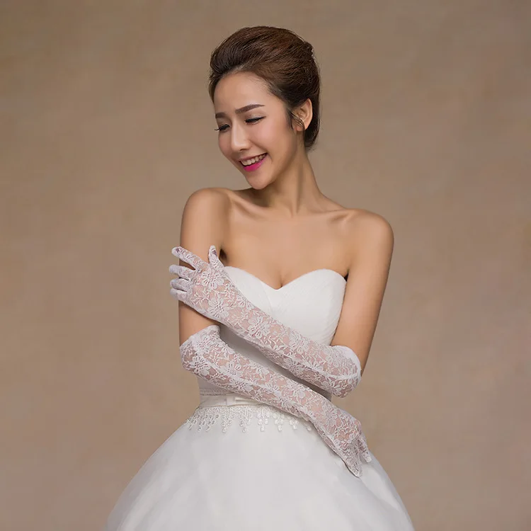 YKMOZI New Bride Wedding Dress Gloves Long Lace Hand-sewn Beads Diamond