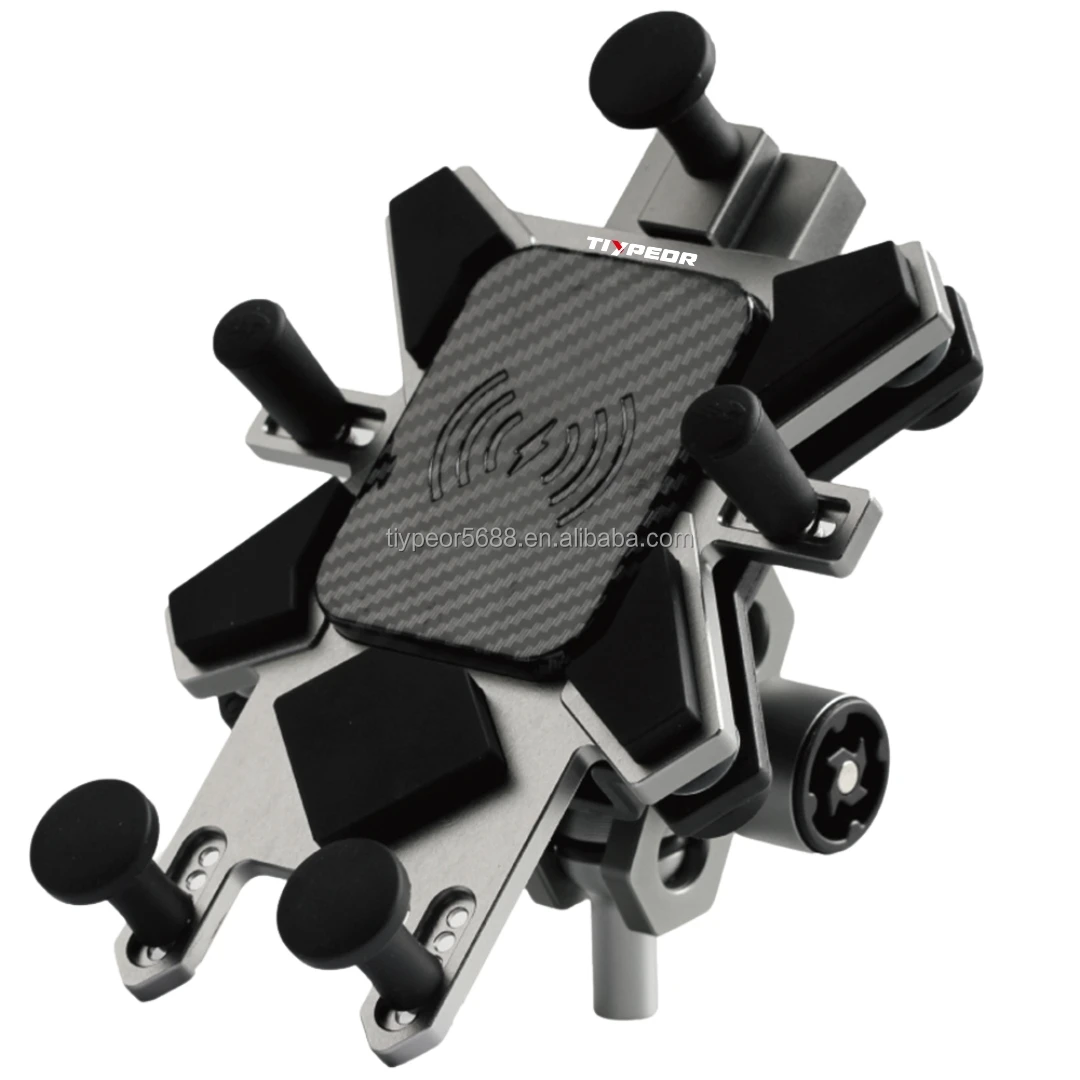 product tiypeor cnc aluminum universal motorcycle phone mount with qi 15w wireless chargervibration dampener motorcycle phone holder-4