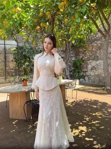 2025 Autumn New Design Chiffon Temperament Waits Long Sleeve Two Piece Set Women Clothing