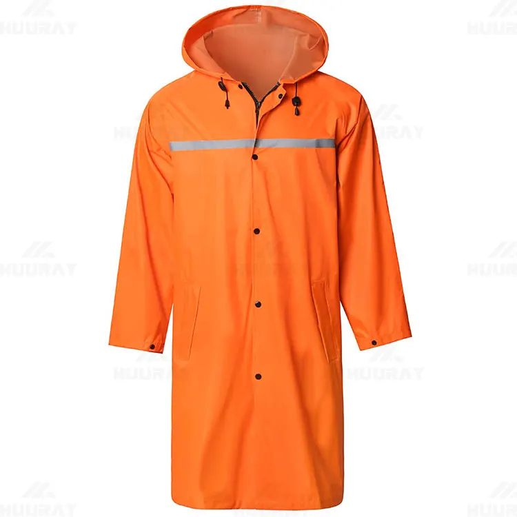 logo Color Size Custom Hi-viz Fluorescent Orange Pu Rain Jacket Orange Hi Vis Raincoat Rain Windbreaker Jackets with Hood