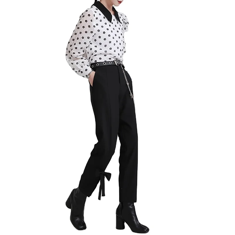 Hot Selling Women's Wide Leg Pants Black Casual Office Pants Loose  Trousers High Waist Pants 2256