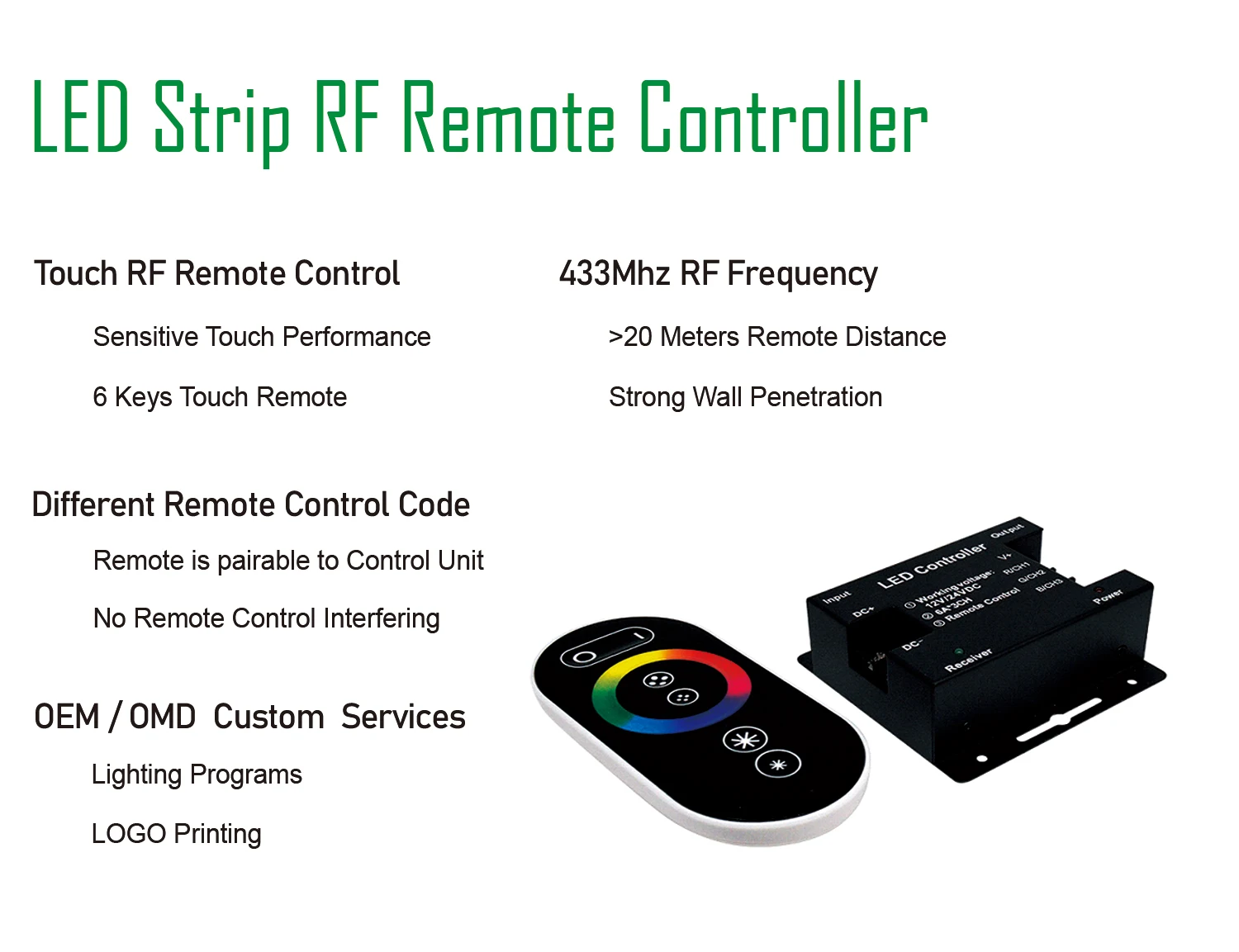 RGB LED RF Remote Controller - 12V to 24V, 18A to 30A