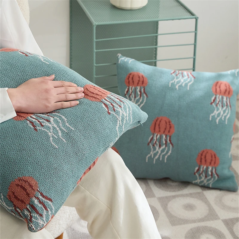 Wholesale Cartoon Jellyfish 100% Cotton Cushion Cases Cute Sofa Cushion Cover for Home Decor SM supplier