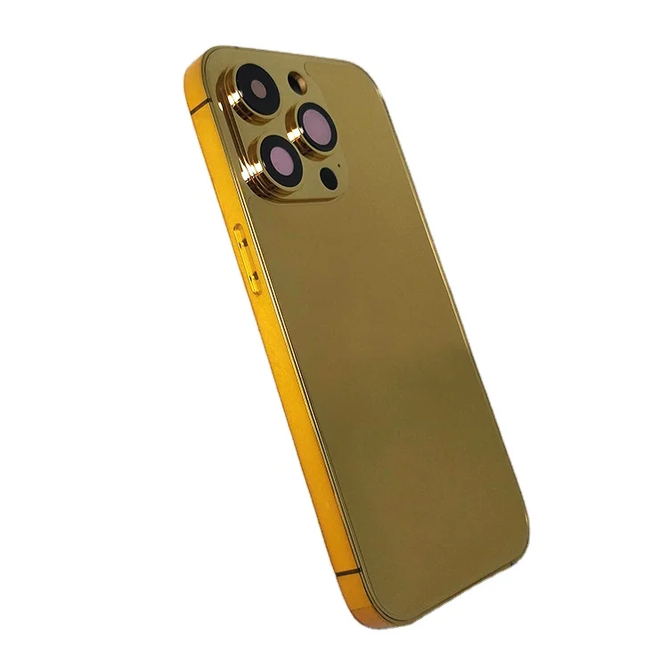 New Design Accept Logo Customized 24k Real Gold Plated Luxury Mobile Phone Housing for iPhone 14 15