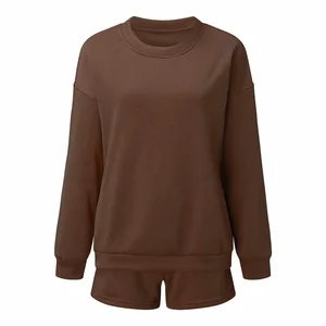 Dropshipping Trendy Popular 2026 Women Clothing Long Sleeve Tracksuit Sports 2 Piece Shorts Set