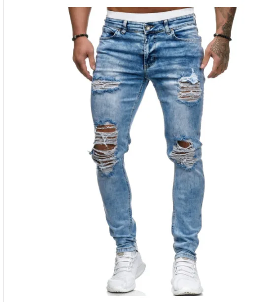 europeu e americano novo estilo enxaguar estiramento rasgado jeans