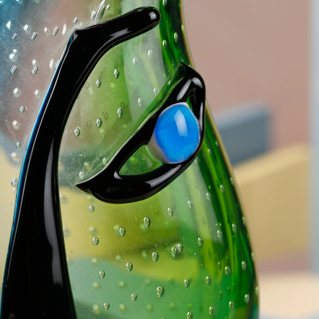 Hot Selling Green Handmade Murano Art Glass Face Vase Modern Design Style