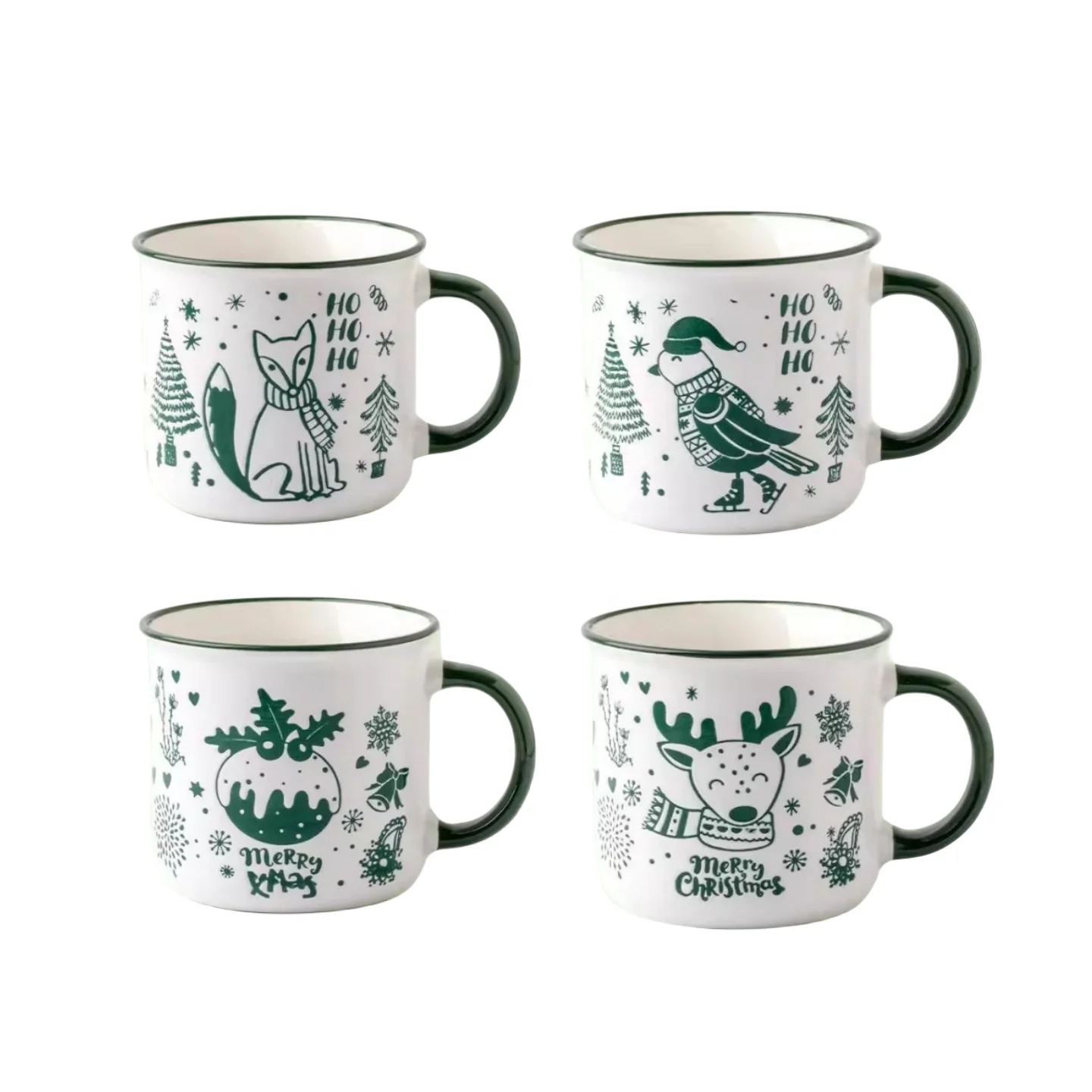 Wholesale Ceramic Christmas Mug 360ml Santa Snowflake Embossed Holiday Red Coffee Mug