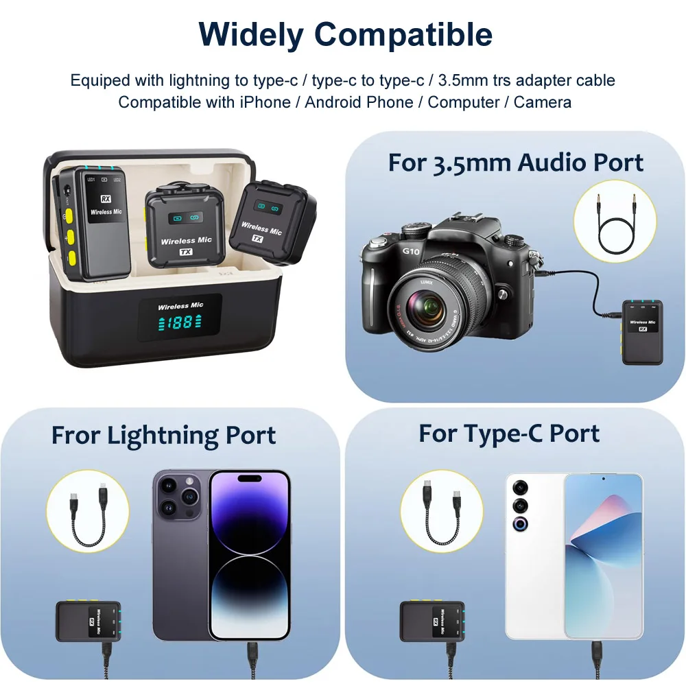 Mini Lapel Wireless Microphone for Camera Noise Cancellation Mic with Charging Case for Video Recording Streaming