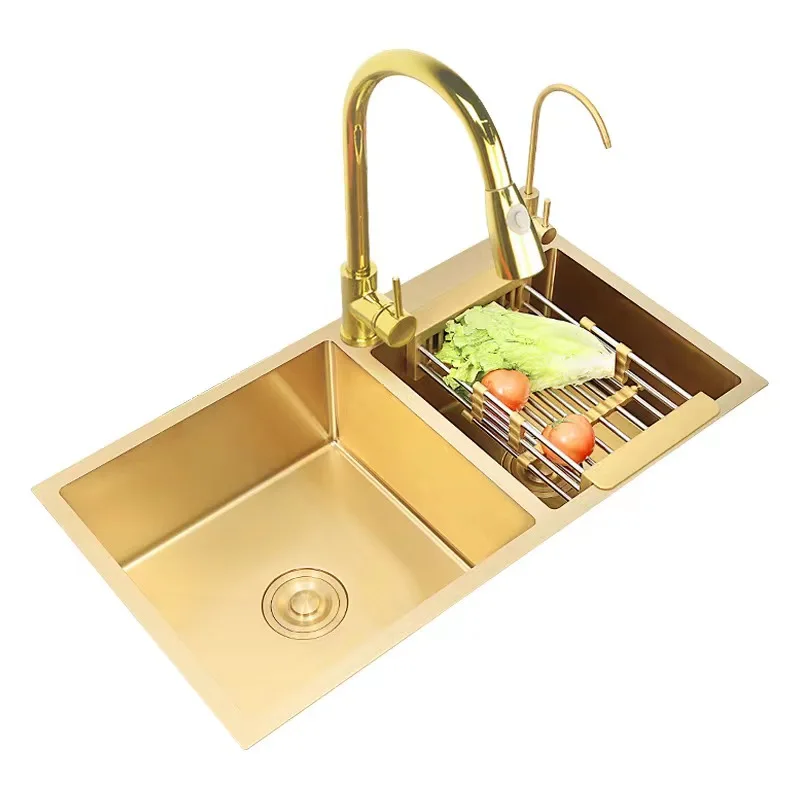 Jefeware Hot Sale Double Bowl Gold Kitchen Sink 304 Stainless Steel 