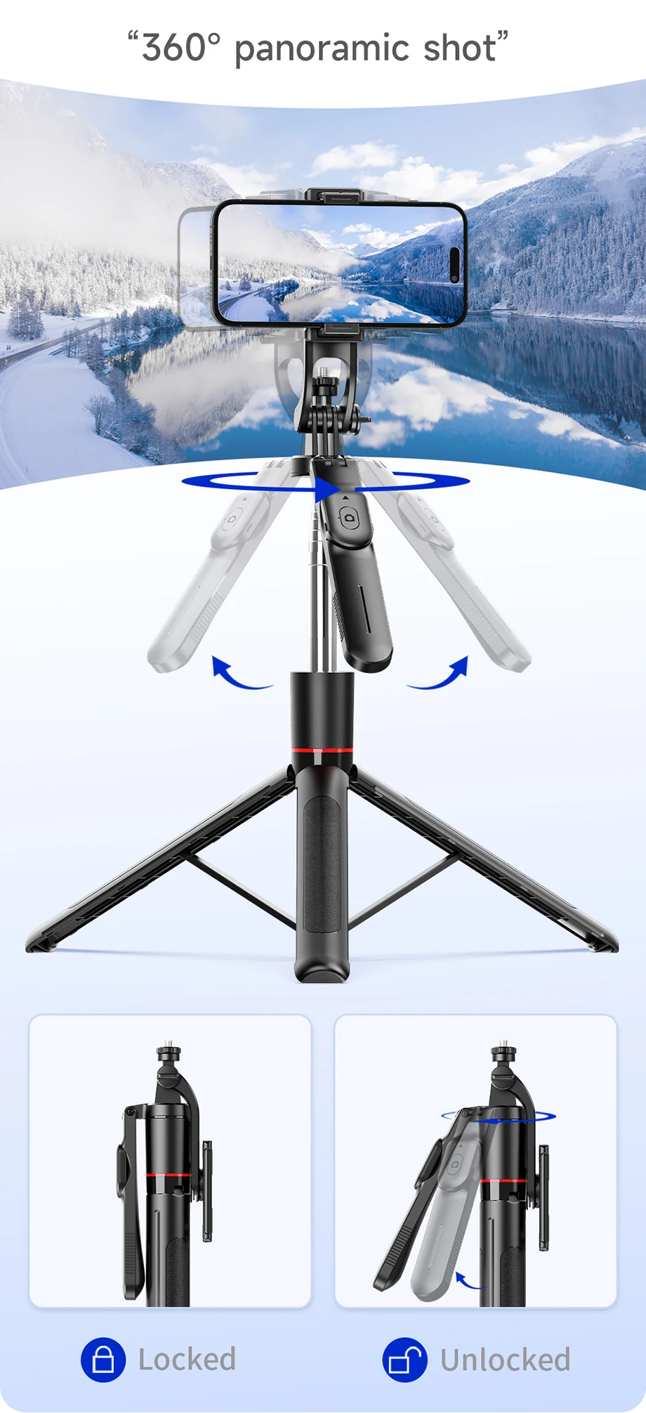 CYKE F16 Stable Tripod Balanced and Stable Shooting Selfie Stick 360°Panoramic Shooting 1708mm Cell Phonefor Video Recording