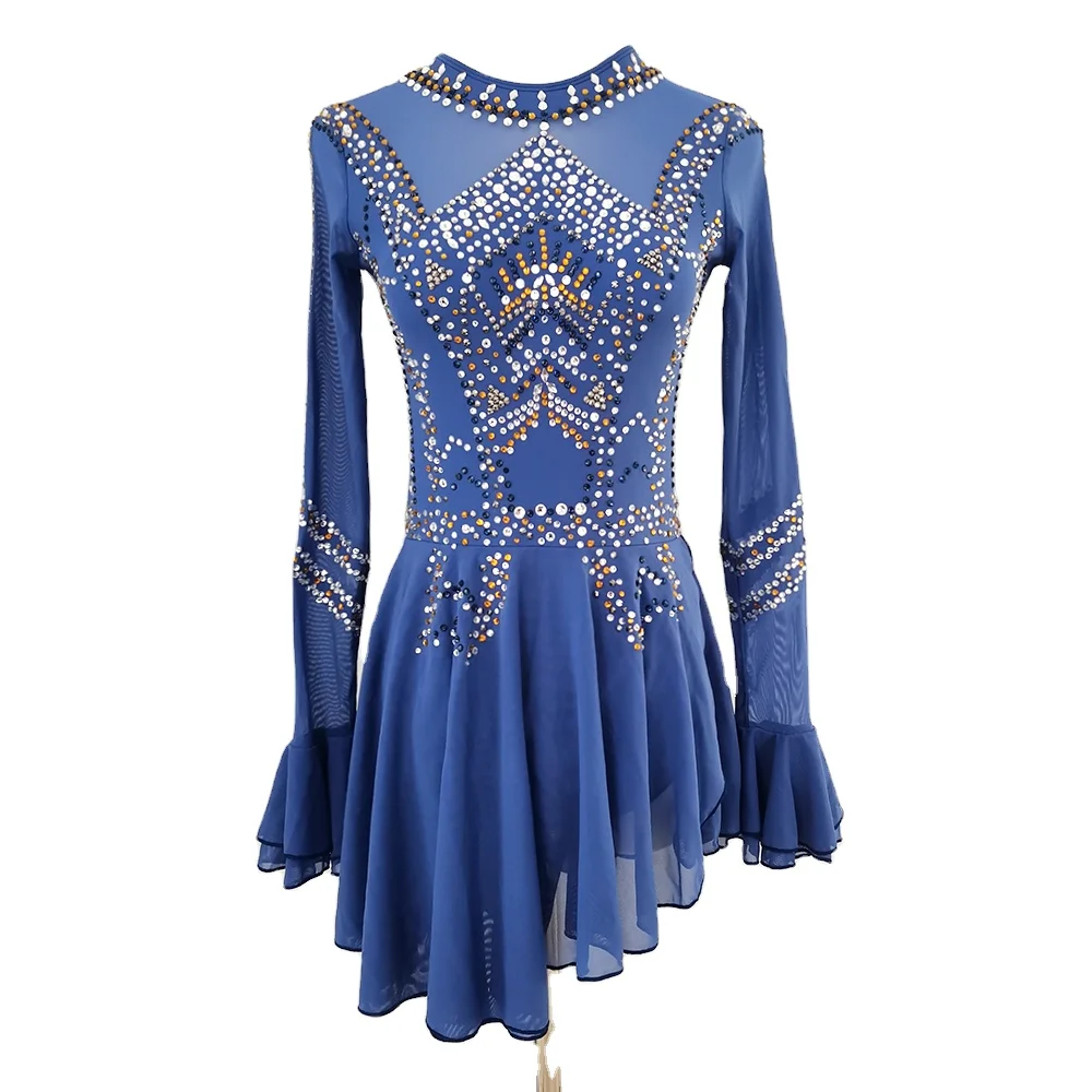 LIUHUO Custom Figure Skating Dress Girls Teens Blue Ice Skating Dresses  Competition Ballroom Gym and Fitness Costumes Women