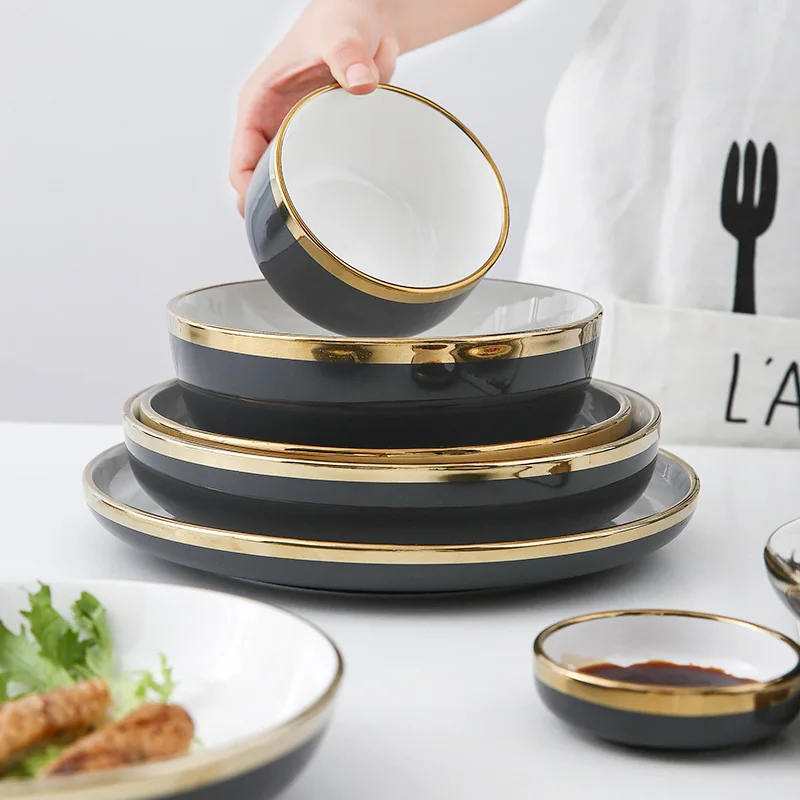 Готовая к отправке Посуда Миски тарелки столовая посуда Западный керамический набор посуды для