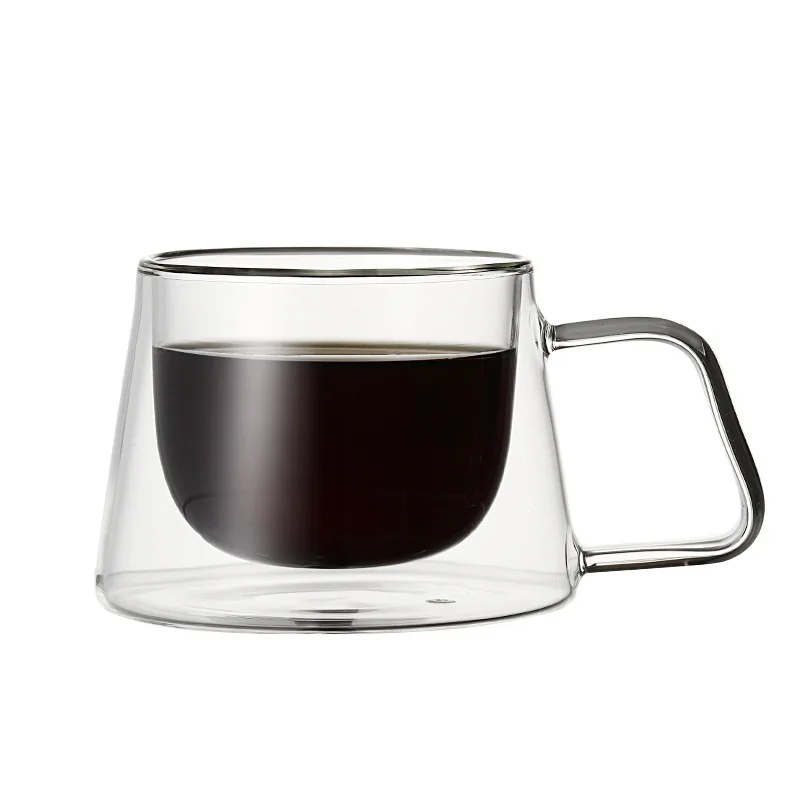 Modern 180ml Transparent Double-Wall Espresso Coffee Set Heat Resistant Glass Cup with Handle for Coffee & Tea